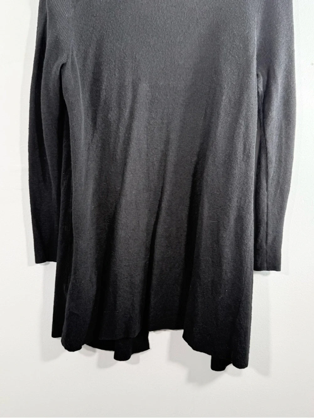 Eileen Fisher Black Linen Open Front Lightweight Knit Cardigan Pockets Small